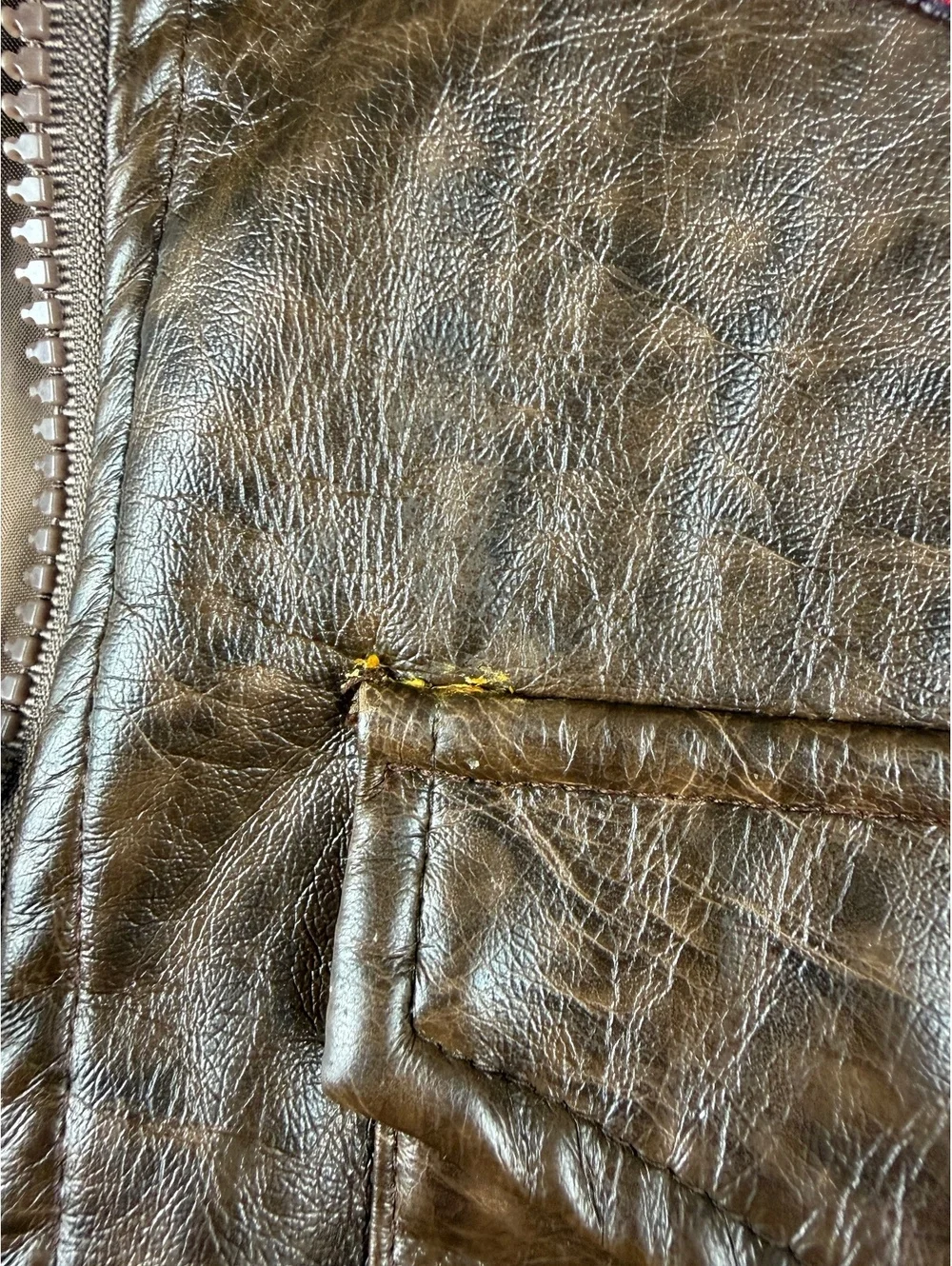 Authentic Kids Aviator Bomber Jacket Size 7 Brown Faux Leather Sherpa